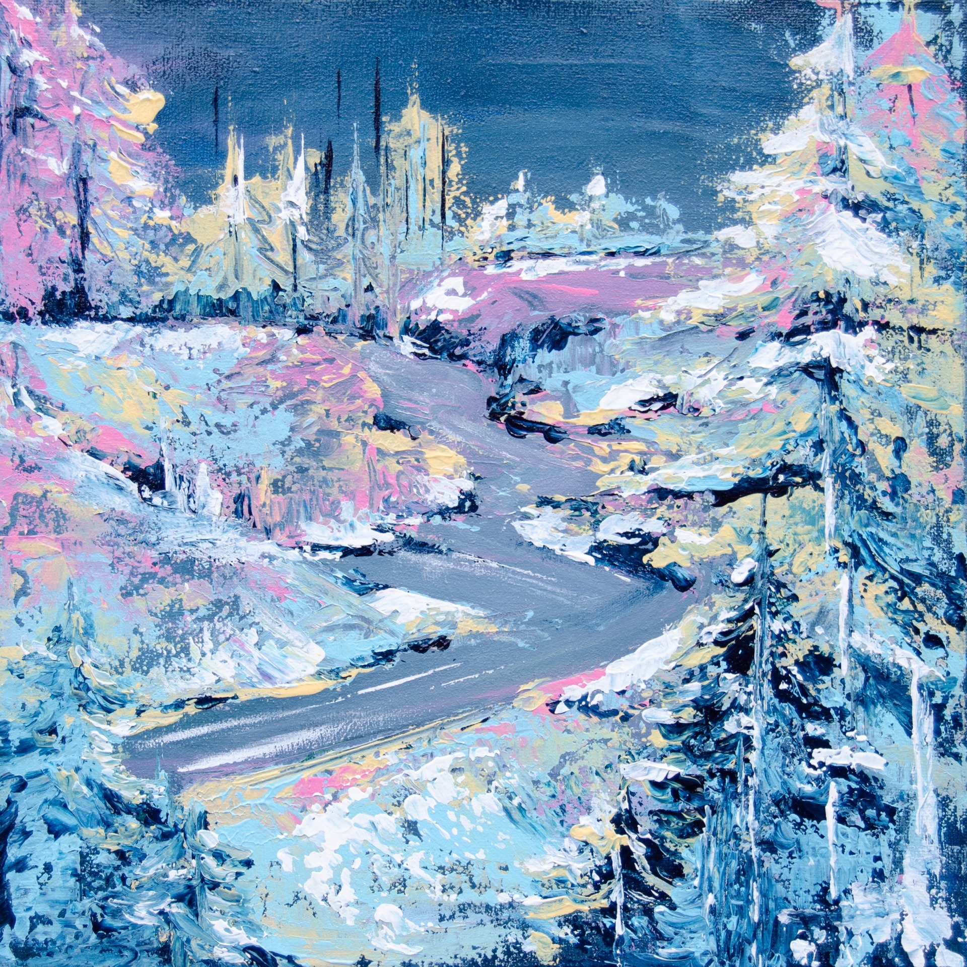 Zimní krása, 30x30cm, akryl, struktura