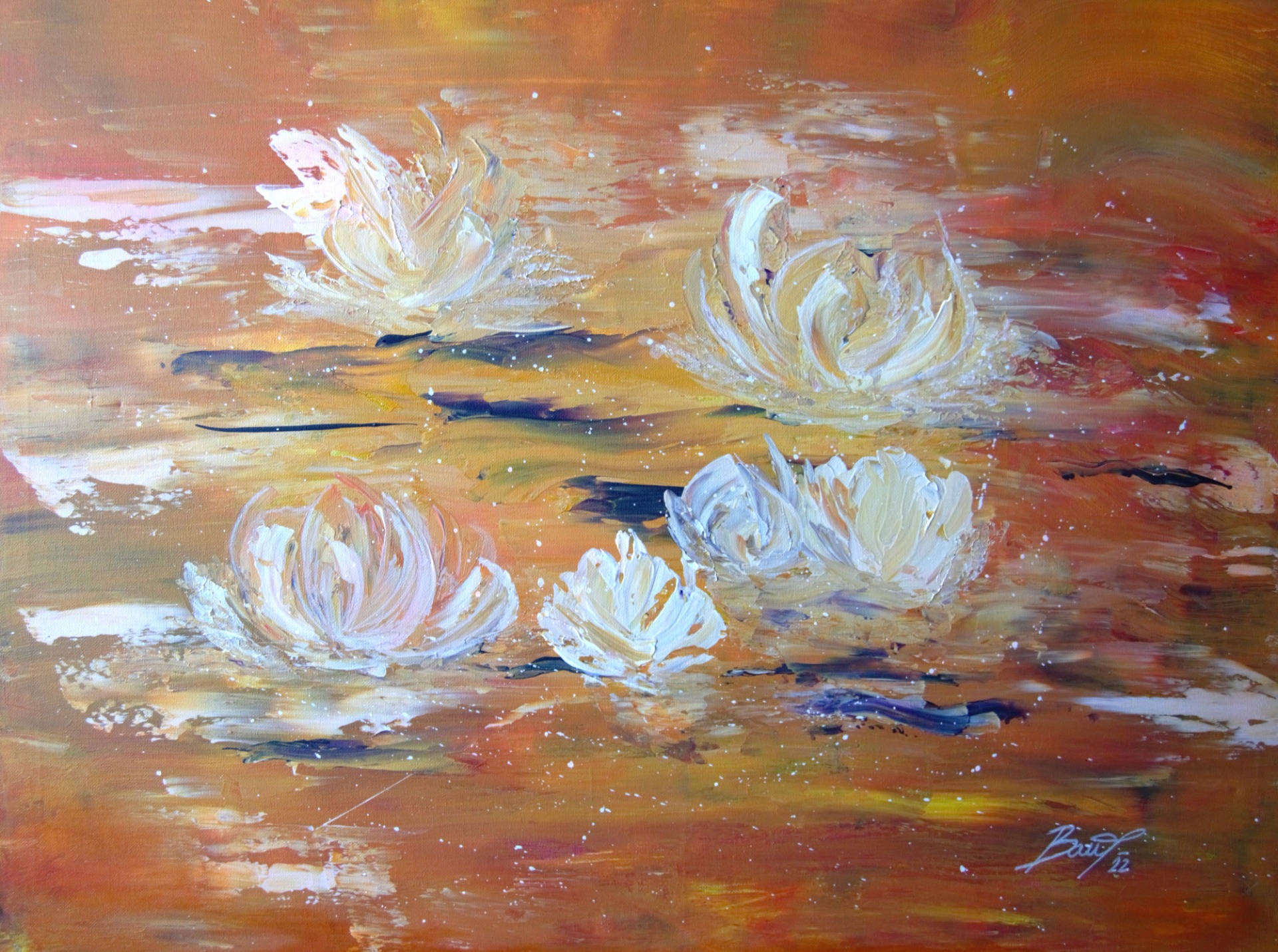 Jezerní lekníny, 80x60cm, akryl