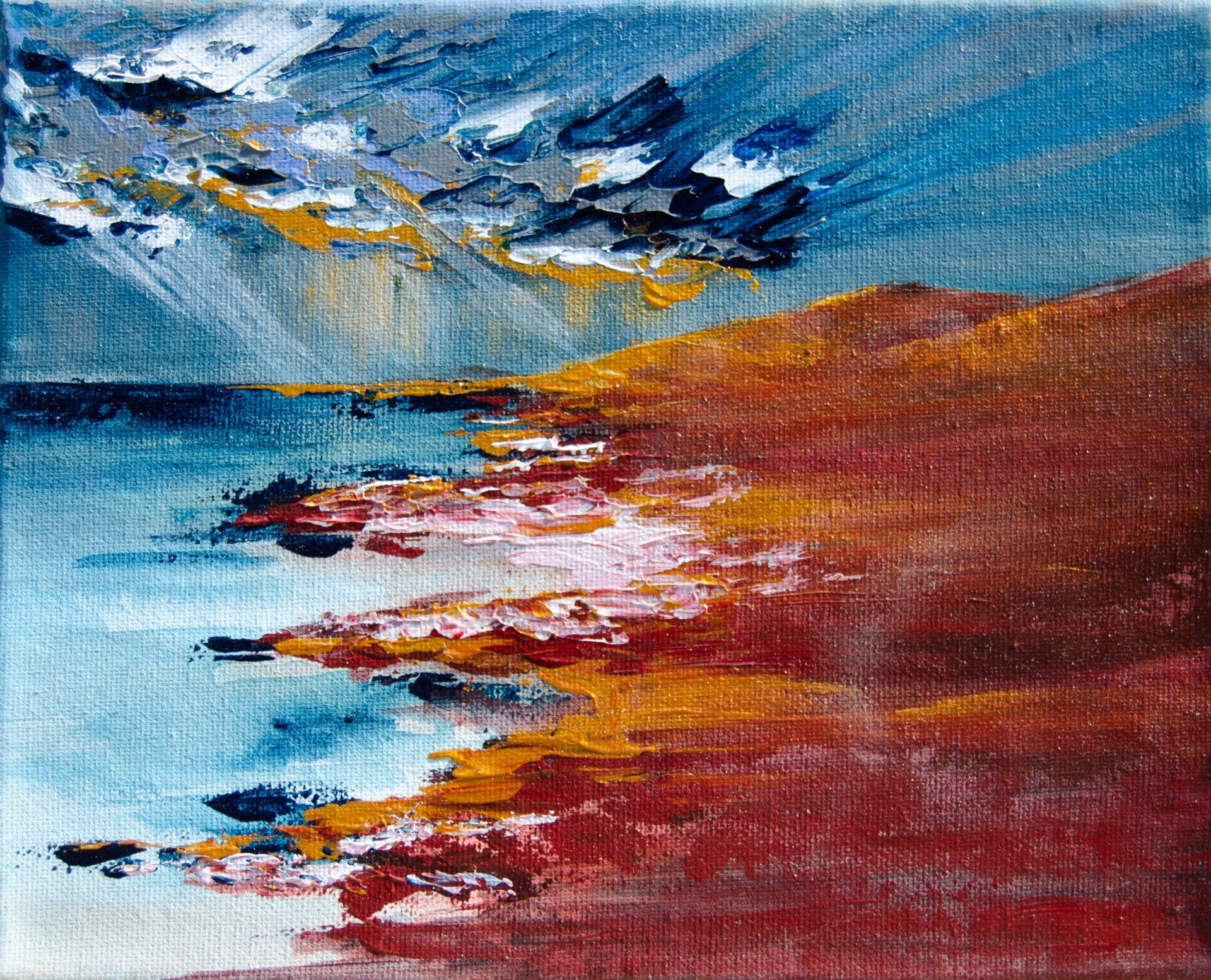 Zlatý příliv, akryl na plátně 25x20cm, volný
