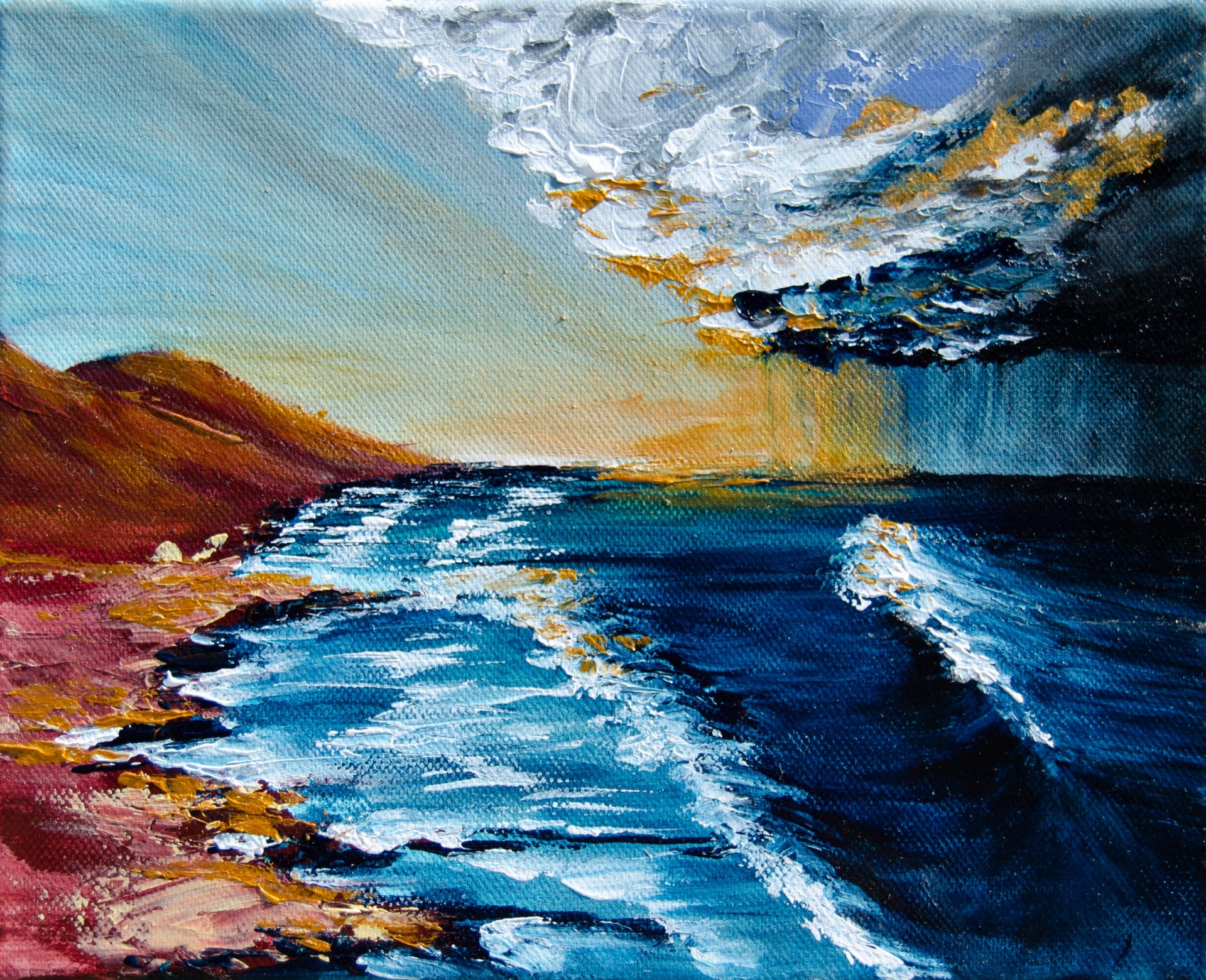 Ticho po vlnách, akryl na plátně 25x20cm, volný