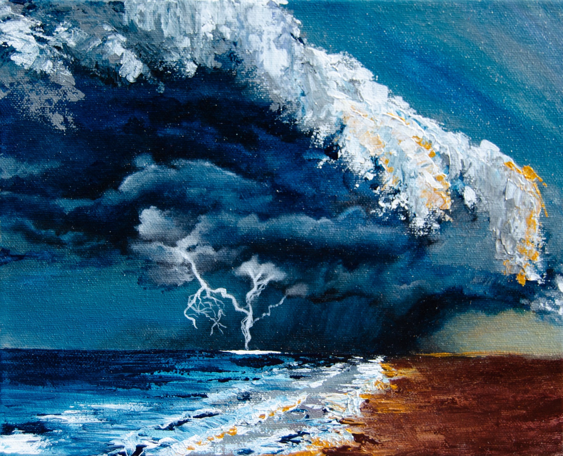 Příchod bouře, akryl na plátně 30x24cm, volný